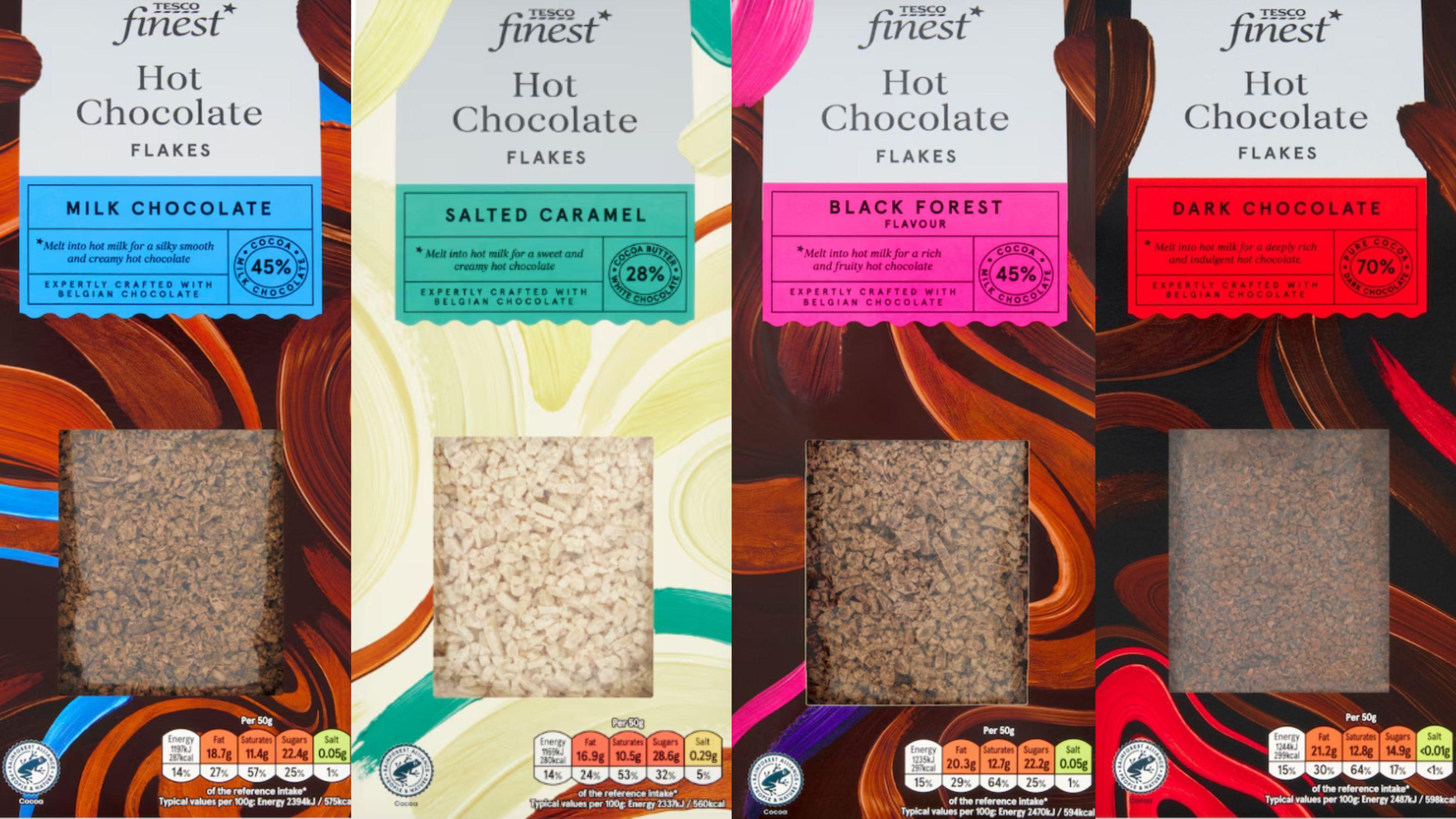 Selection of Tesco Finest hot chocolate flakes