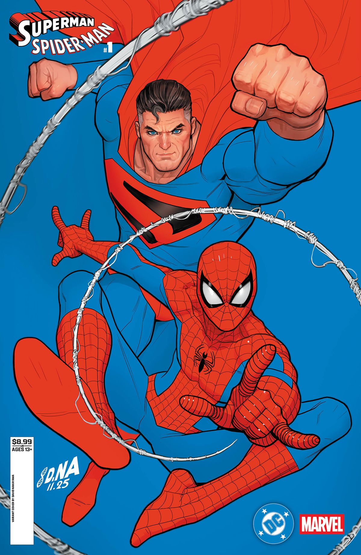 Kingdom Come Superman and Spider-Man leaping into action by David Nakayama