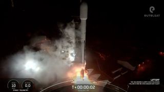 A SpaceX Falcon 9 rocket launches the Eutelsat 10B communications satellite on Nov. 22, 2022.