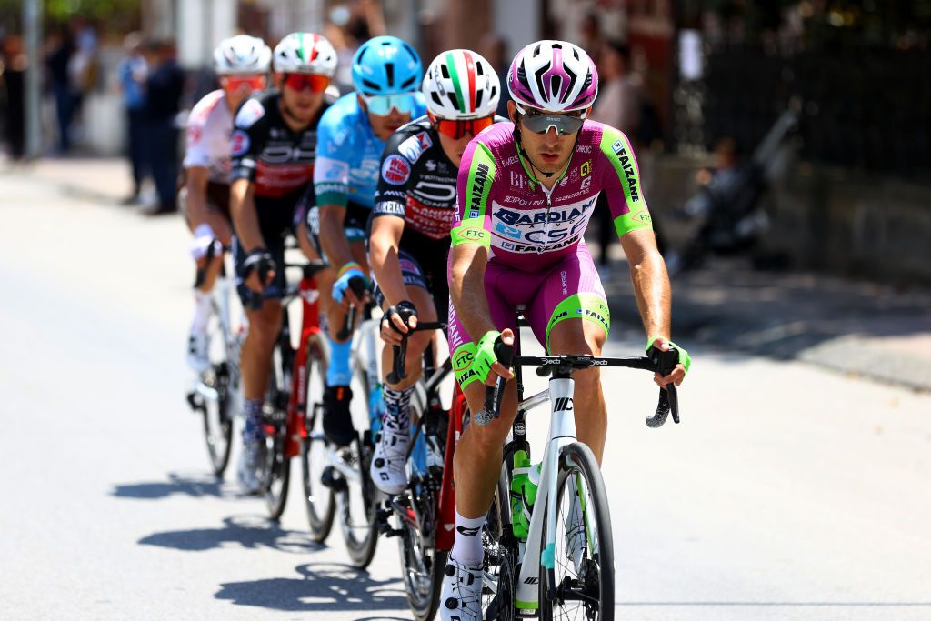 MESSINA ITALY MAY 11 Alessandro Tonelli of Italy and Team Bardiani CSF Faizane competes in the breakaway during the 105th Giro dItalia 2022 Stage 5 a 174km stage from Catania to Messina Giro WorldTour on May 11 2022 in Messina Italy Photo by Michael SteeleGetty Images