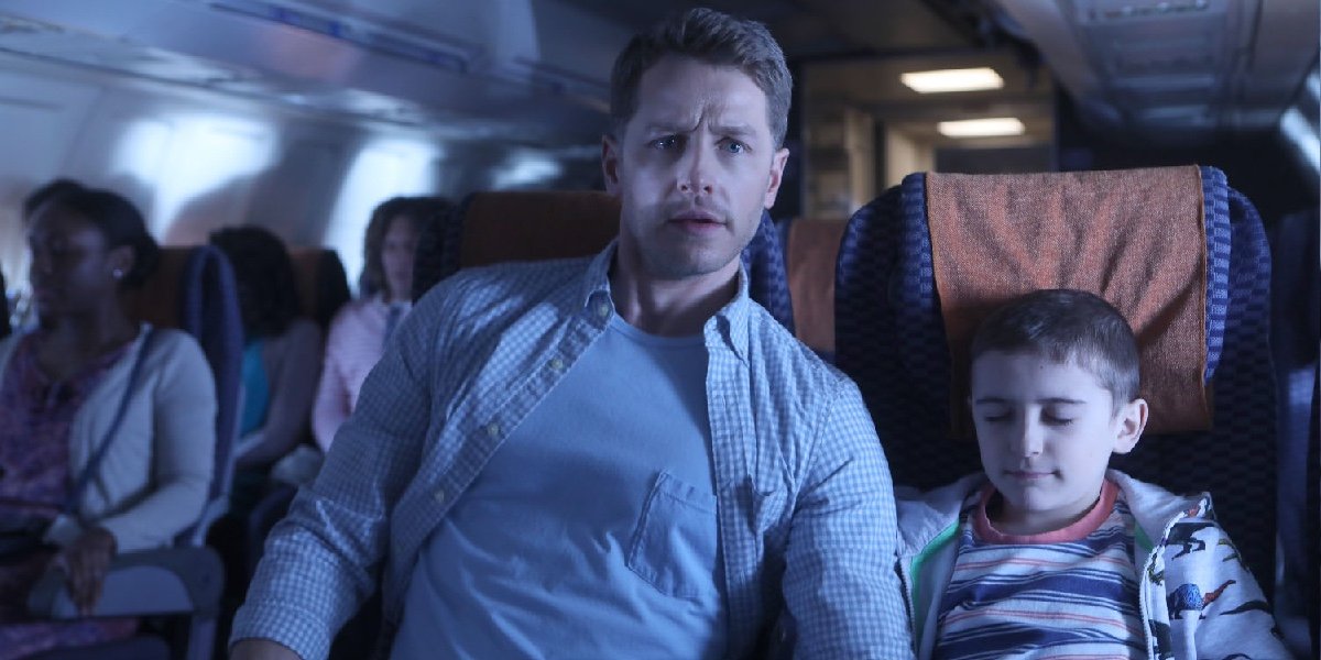 Josh Dallas as Ben Stone and Jack Messina as Cal Stone in Manifest.