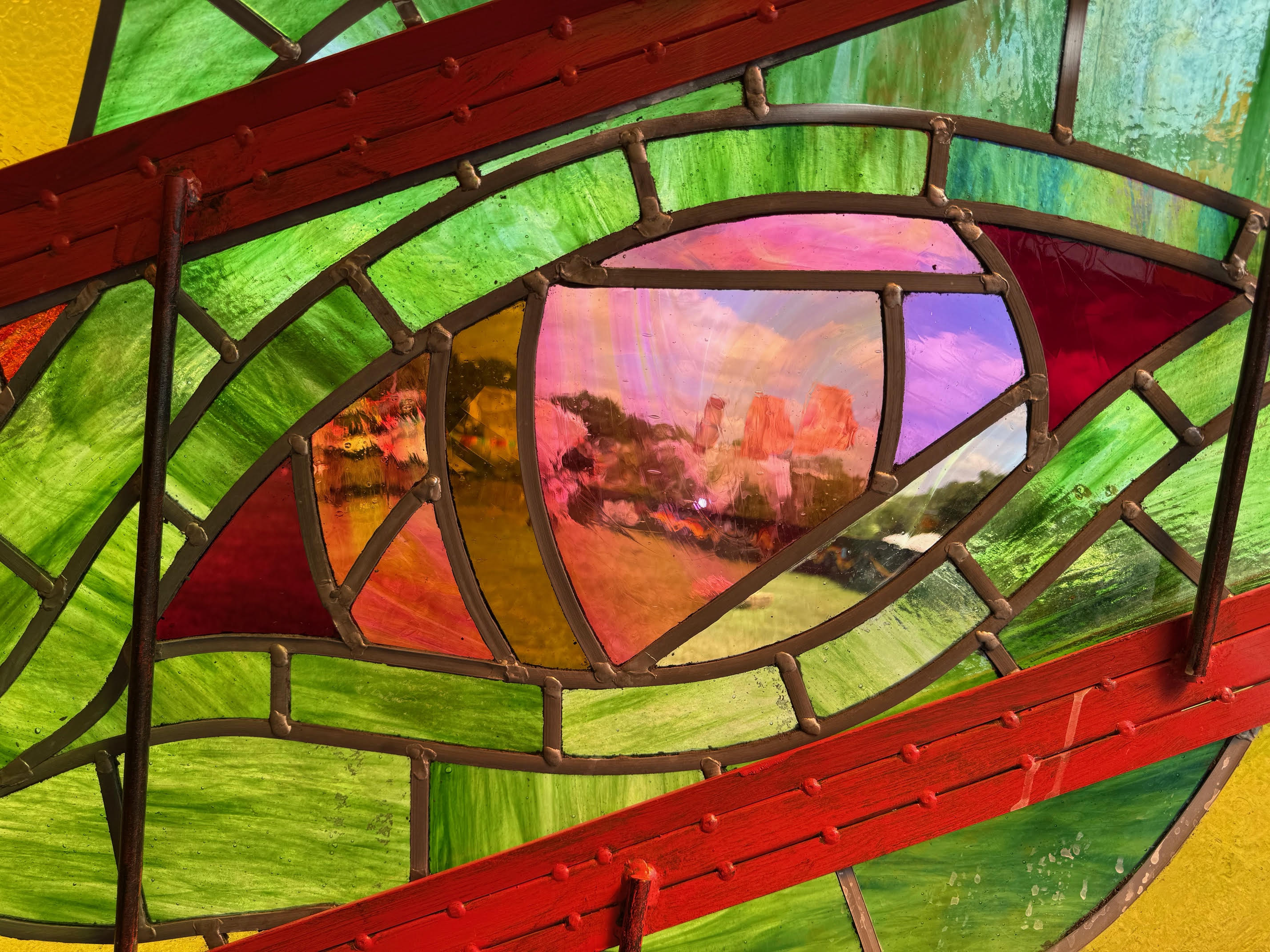 Stained glass dragon at Glastonbury