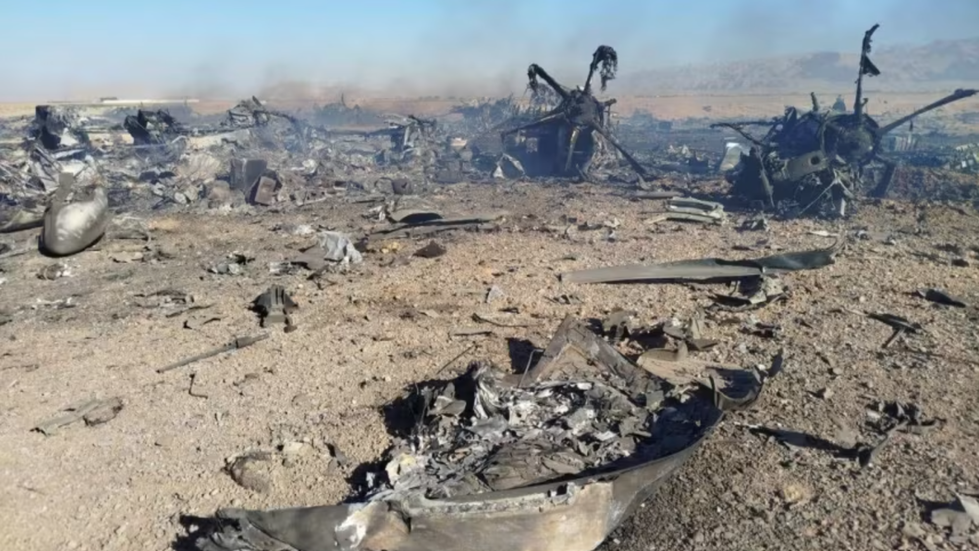 Burnt out wreckage of several aircraft about 50 kilometers from the Iranian city of Esfahan