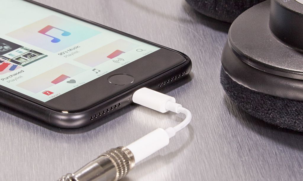 Apple iPhone 7 image: Apple is including a free dongle in every box so you can plug your old 3.5mm headphones into the Lightning port.