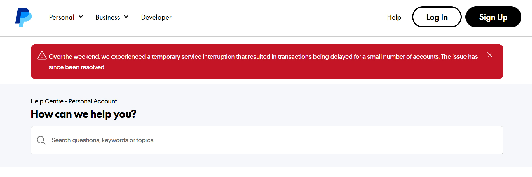 PayPal warning