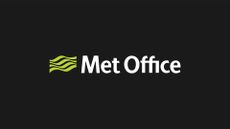 Logo and branding of the UK Met Office imposed over a black background.