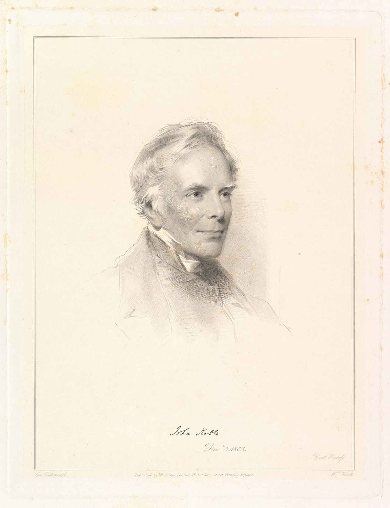 An 1863 printing of &#039;Portrait of John Keble&#039; by George Richmond. The original hangs in the National Portrait Gallery in London.