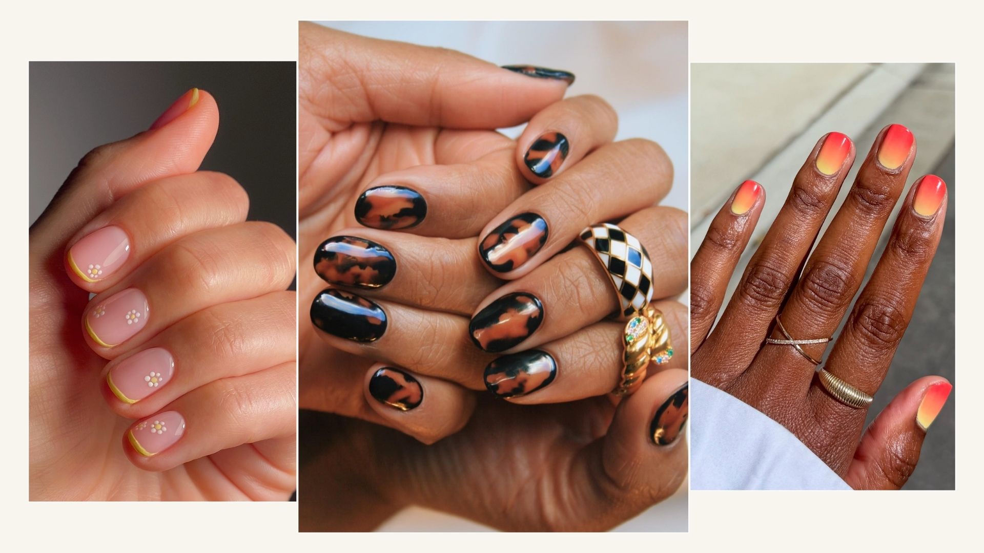 A collage of different nail art designs