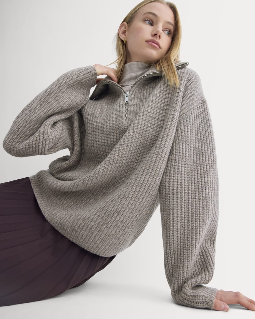 The Half-Zip Sweater in Luxe Merino | Heather Soft Taupe - Xxs