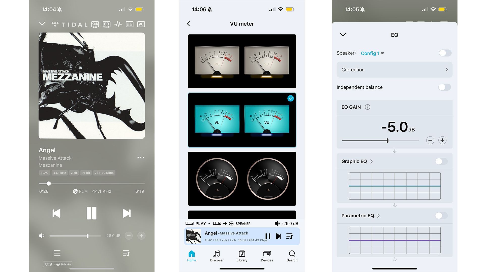 Eversolo Play CD Edition streaming amplifier/CD player app on three smartphone screens