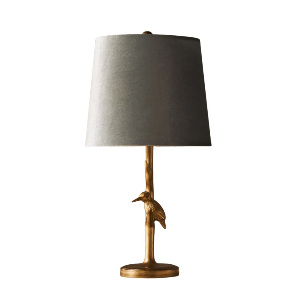table lamp with hummingbird on a bronze metal base