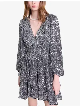 Ruffled Sequin-Embellished Woven Mini Dress