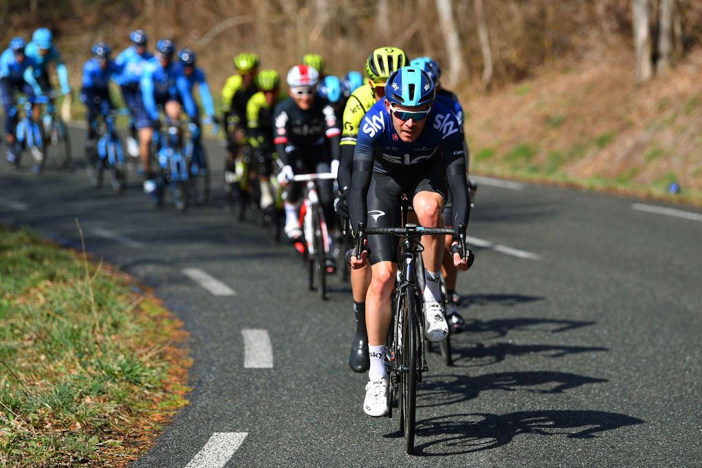 Luke Rowe (Team Sky) back at work in the front of the peloton