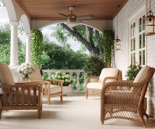 covered patio with garden furniture