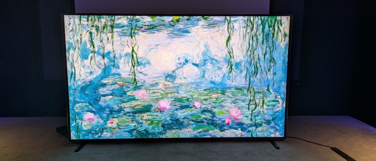 Hisense 110UXN with Monet&#039;s Flowers on screen 