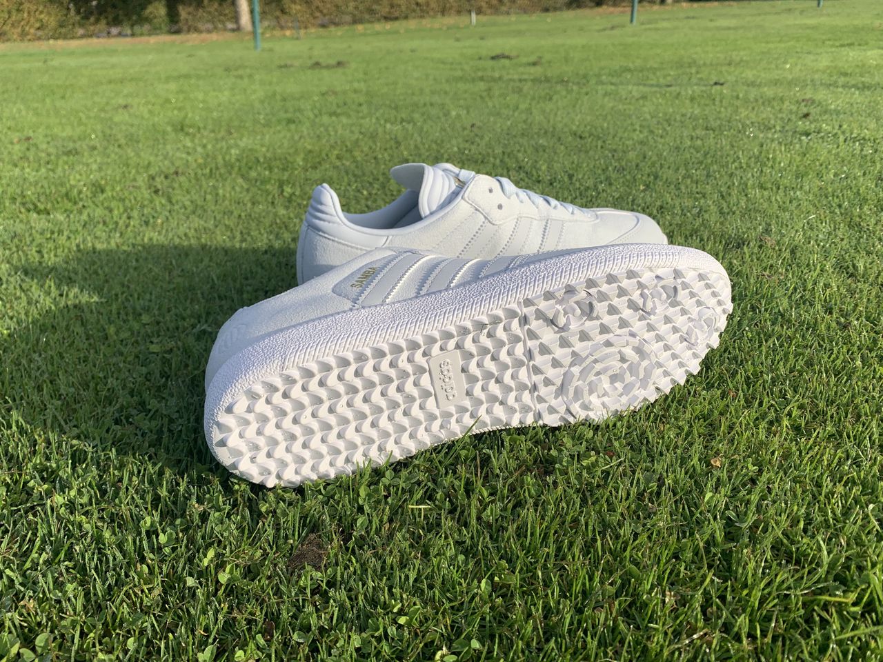 A close up of the outsole of the adidas samba golf shoe