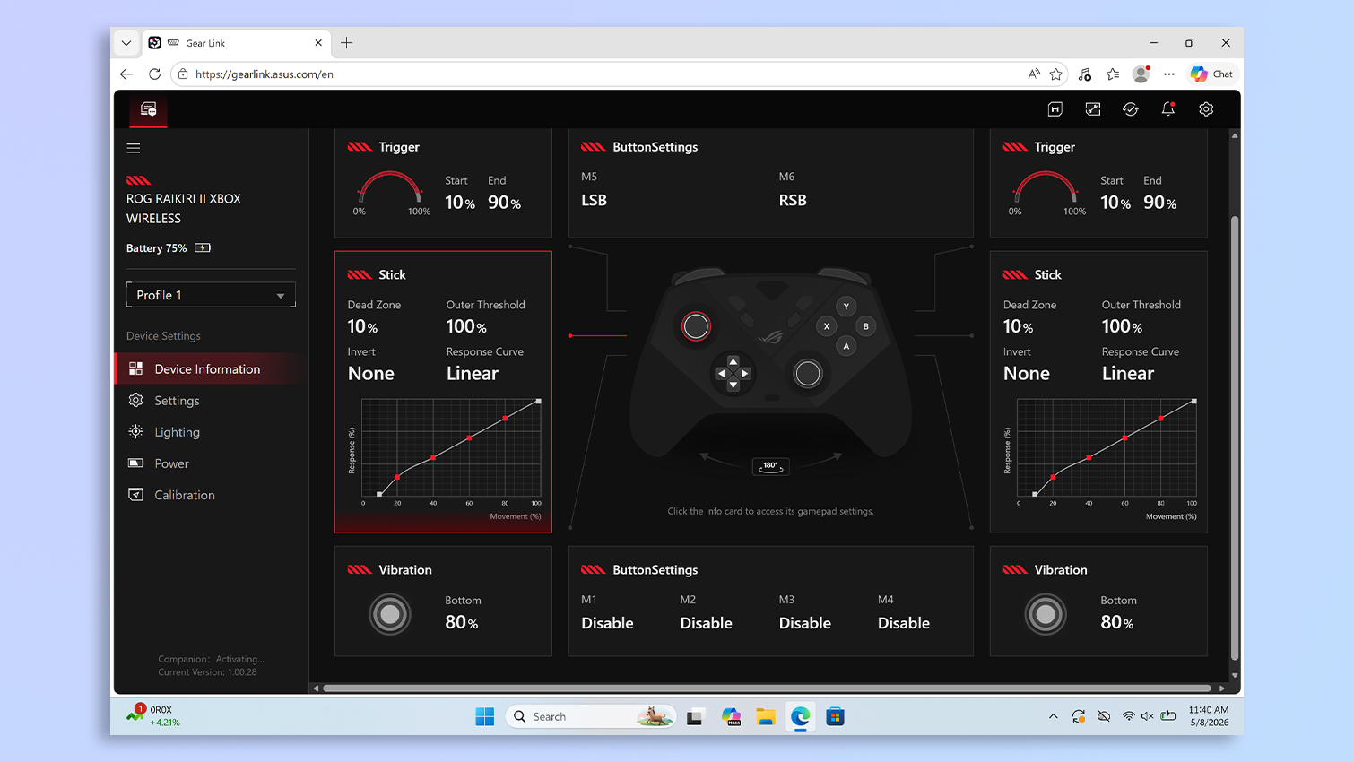 Asus Gear Link web-based app screenshot