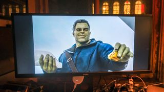 Smart Hulk in Avengers: Endgame on a monitor, playing off the Chromecast with Google TV HD