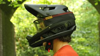 Side on shot of the ABUS helmet being worn