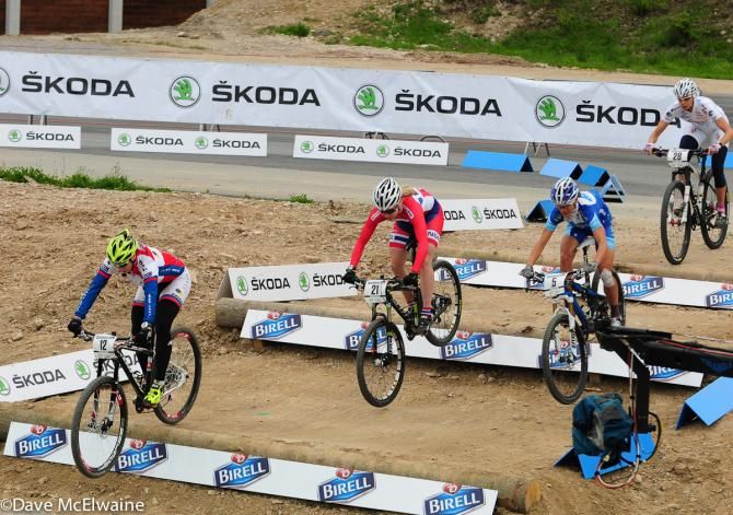 Linda Indergand (Strubi MTB Kader) riding the stairs. She goes on to win the small final