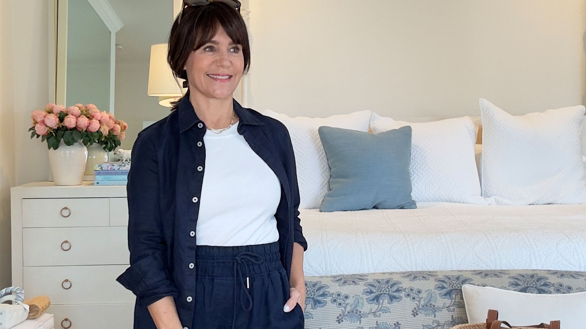 A Nordstrom buyer wearing linen clothing.