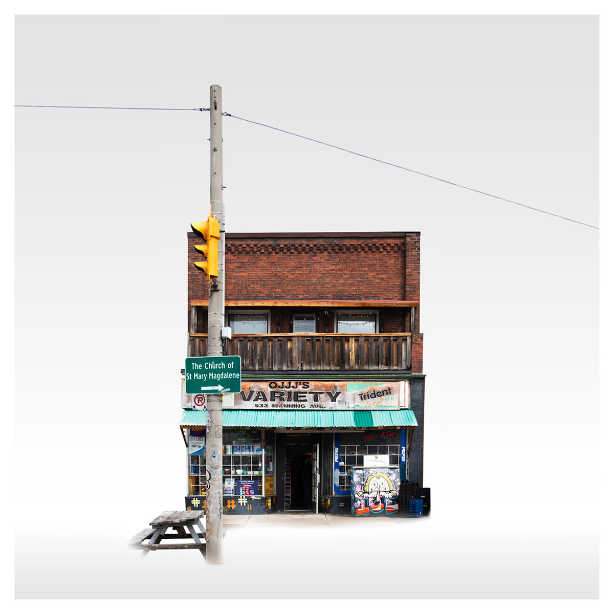 A storefront in Toronto on a white background