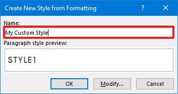 Microsoft Word new style settings