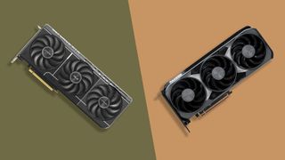 An RTX 5070 Ti vs RX 9070 XT against a two-tone techradar background 