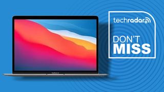 An Apple MacBook Air M1 against a blue techradar DON'T MISS background