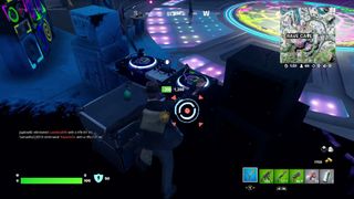 Fortnite rave cave stop music challenge destroying DJ decks with pickaxe