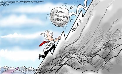 Political Cartoon U.S. Biden Climbing Polls Mountain