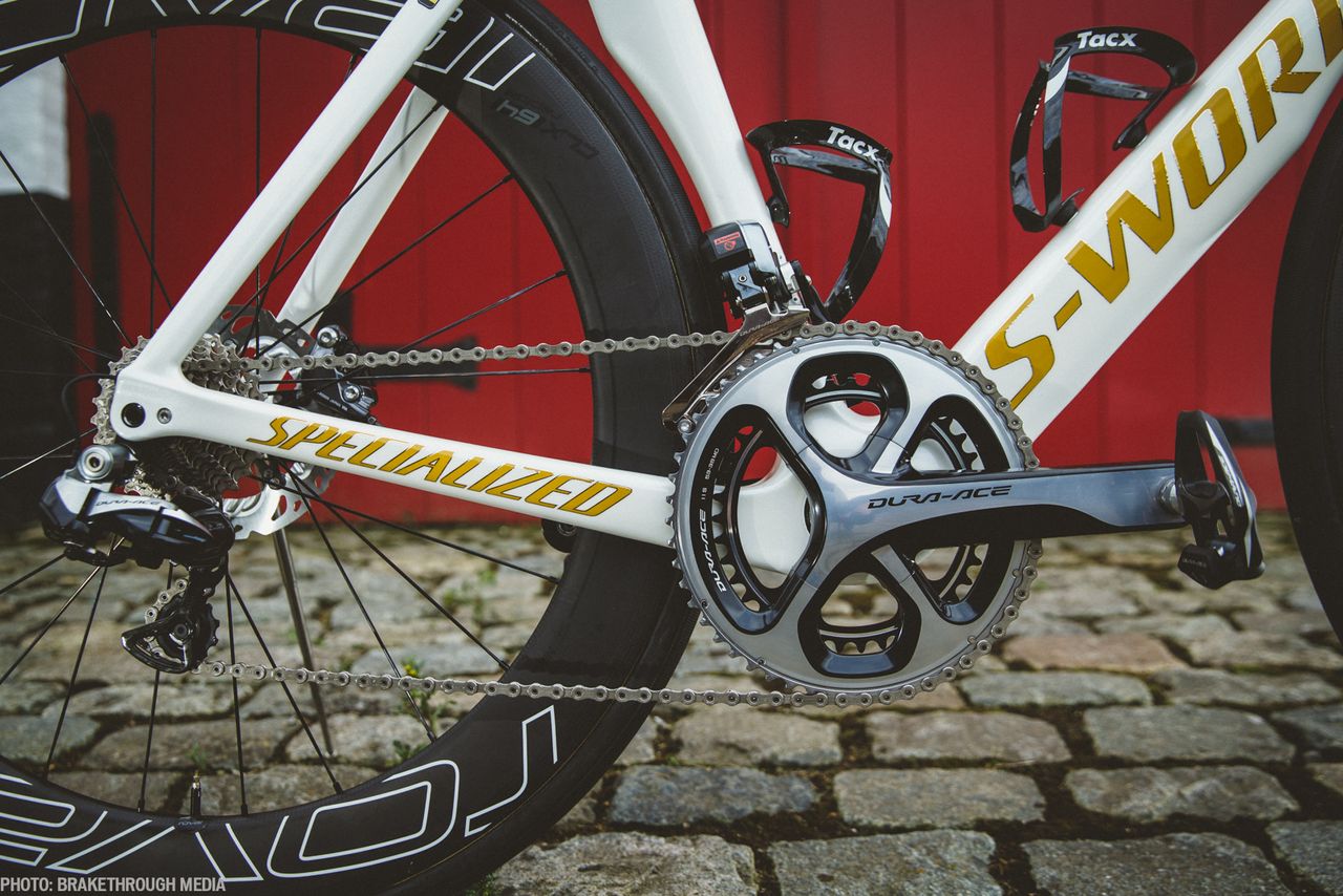 Shimano transfers Boonen's power to the rear wheel.