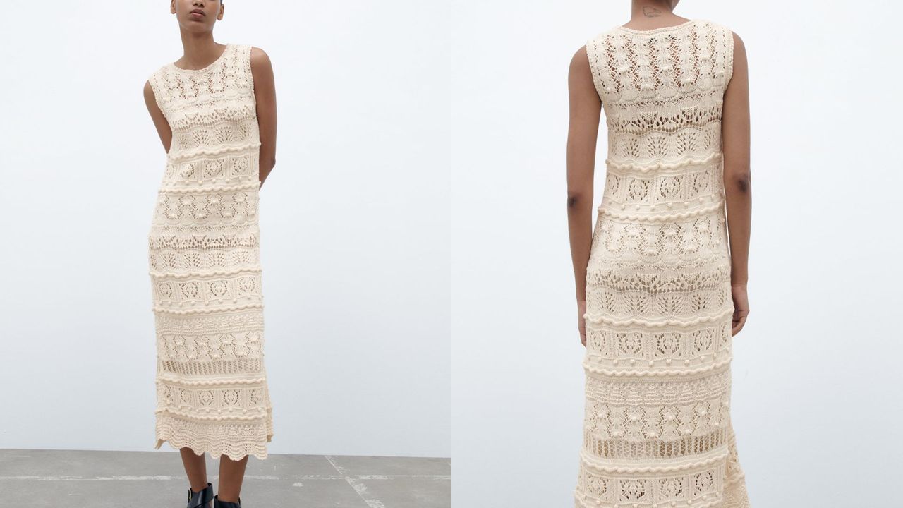 composite of model wearing a knitted tank dress from zara