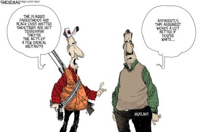 Editorial cartoon U.S. Gun Violence Terrorism Muslims