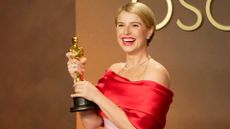 Jessie Buckley, winner of the Best Actress Award for “Hamnet”, poses in the press room at the 98th Annual Oscars at Dolby Theatre on March 15, 2026 in Hollywood, California