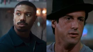 Michael B. Jordan in Creed III and Sylvester Stallone in Rocky V, pictured side-by-side.
