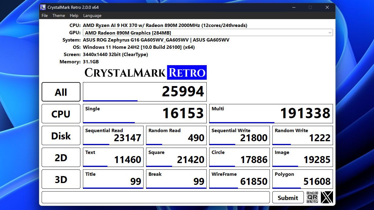 CrystalMark Retro 2.0.0 in action