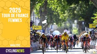 MONTIGNAC-LASCAUX, FRANCE - JULY 25: (L-R) Marianne Vos of The Netherlands and Team Jumbo-Visma, Lotte Kopecky of Belgium and Team SD Worx - Protime - Yellow Leader Jersey and stage winner of The Netherlands and Team SD Worx - Protime sprint at finish line during the 2nd Tour de France Femmes 2023, Stage 3 a 147.2km stage from Collonges-la-Rouge to Montignac-Lascaux / #UCIWWT / on July 25, 2023 in Montignac-Lascaux, France. (Photo by Tim de Waele/Getty Images)