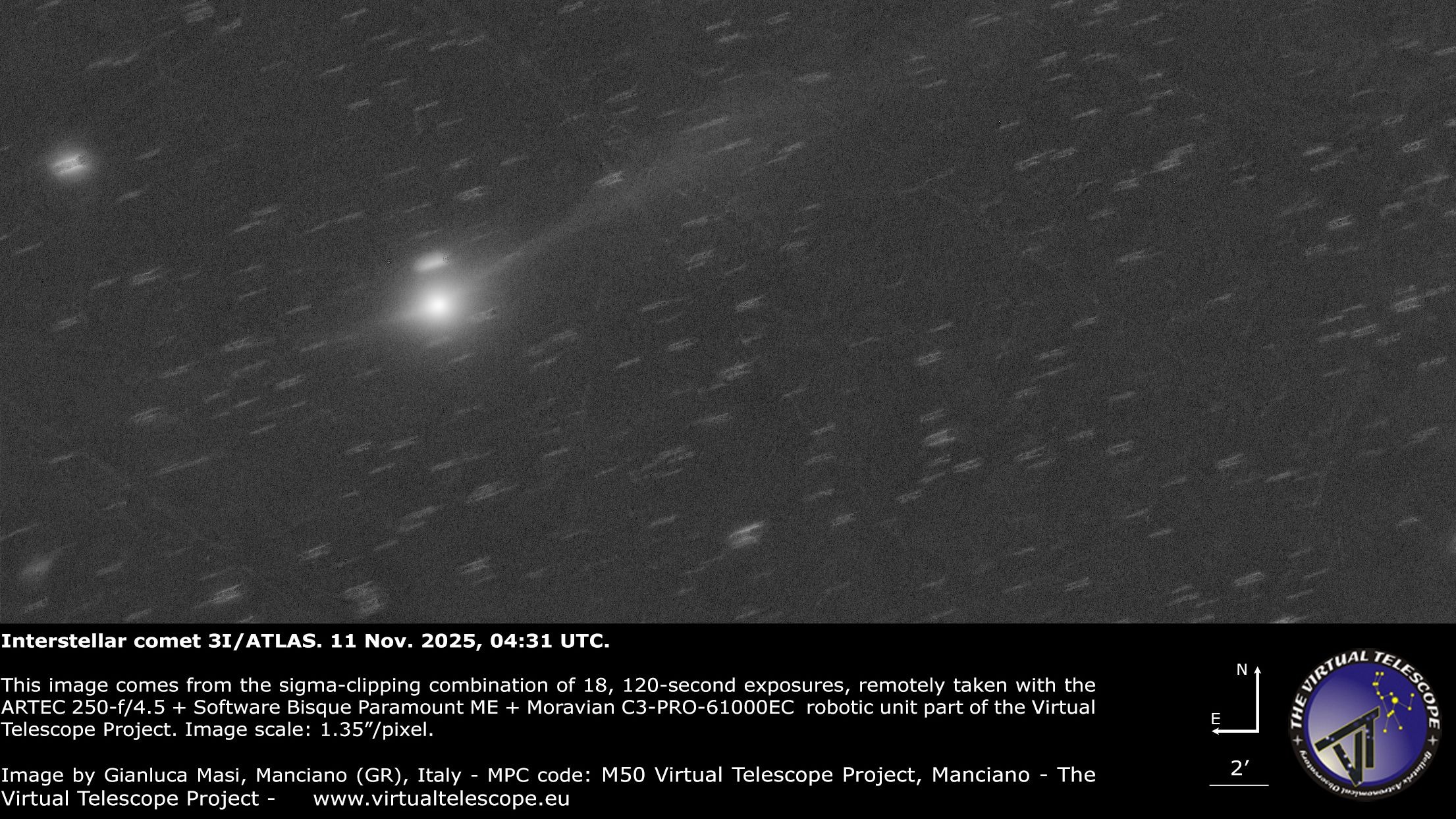 Comet 3I/ATLAS captured by telescope as it moves away from the sun