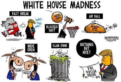 Political Cartoon U.S. March Madness NCAA White House Trump GOP Democrats Russia FBI