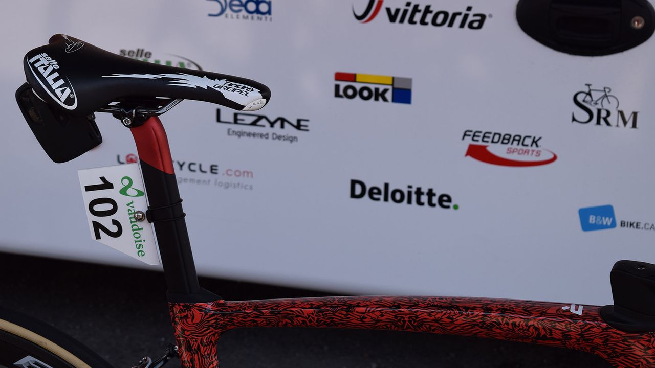 Andre Greipel equipped his bike with his usual custom saddle