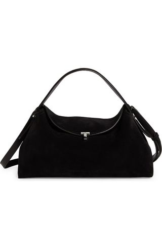 T-Lock Curved Leather Top Handle Bag