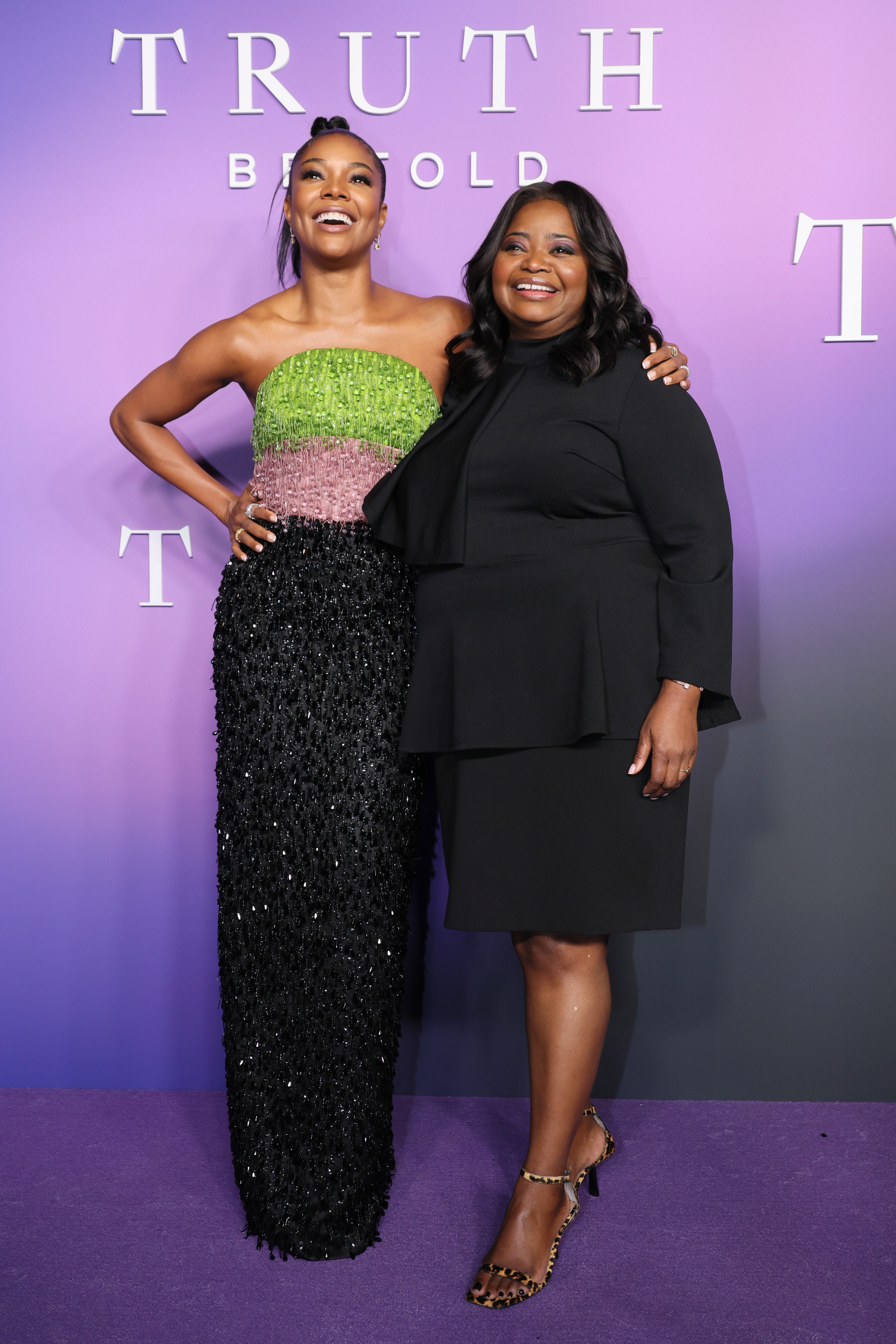 Gabrielle Union (l.) and executive producer Octavia Spencer at the season three premiere of Apple TV Plus drama Truth Be Told at Pacific Design Center in Los Angeles. 