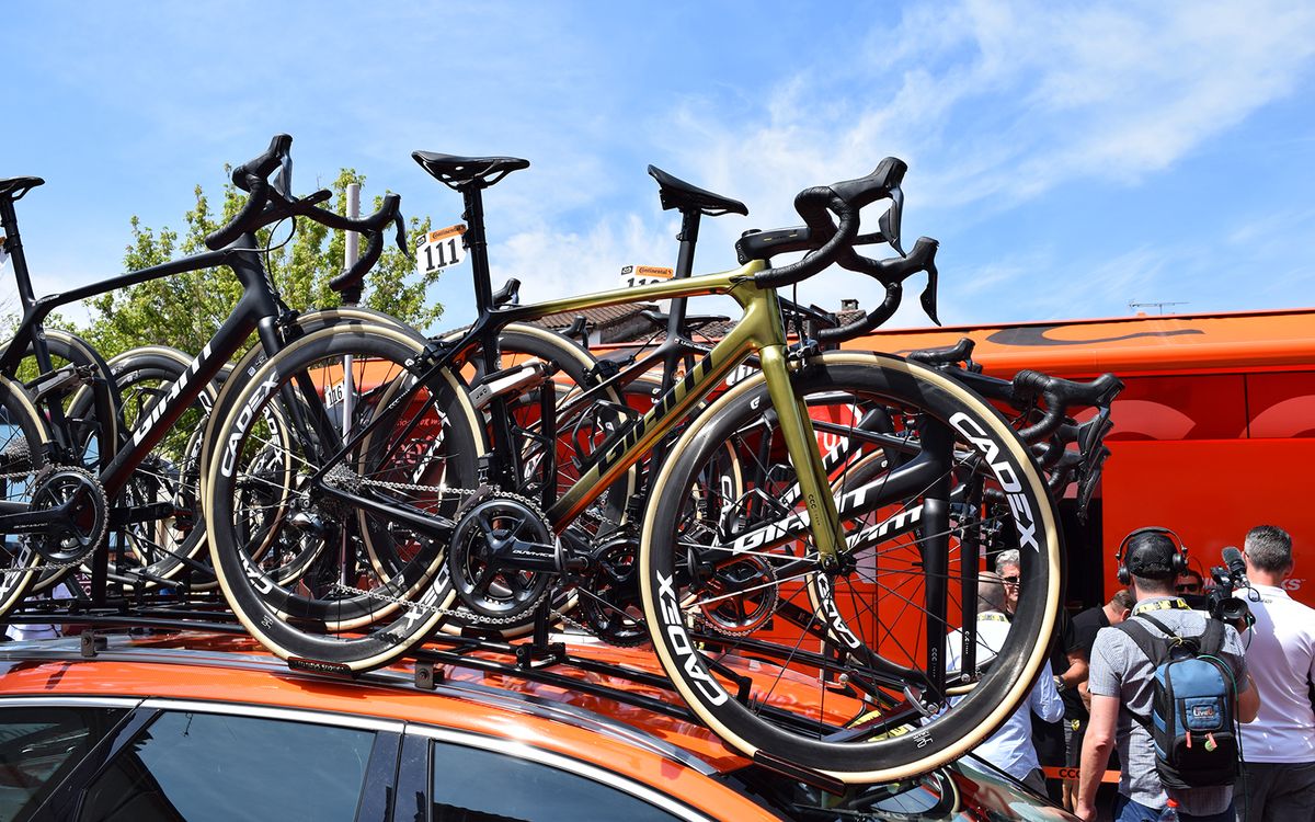 Olympic champion Greg Van Avermaet continues to race aboard his gold Giant TCR