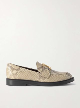 Marcie Buckled Snake-Effect Leather Loafers