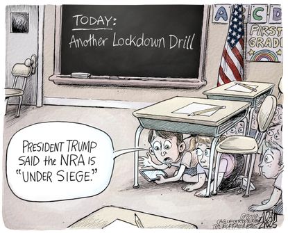 Political Cartoon U.S. Trump NRA lockdown drill