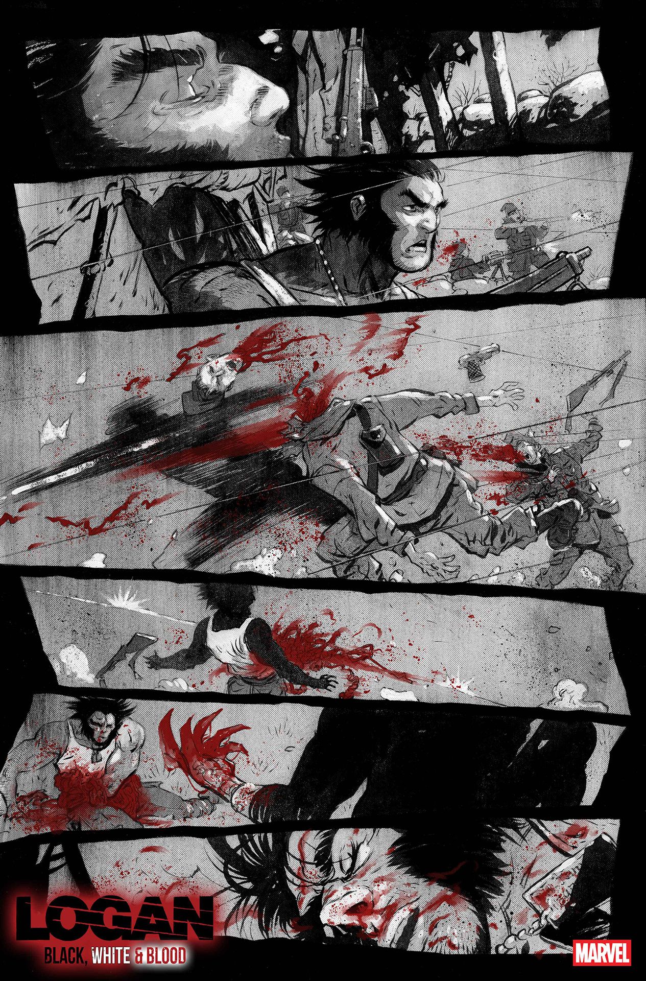 Wolverine beheading enemy soldiers in a violent battle