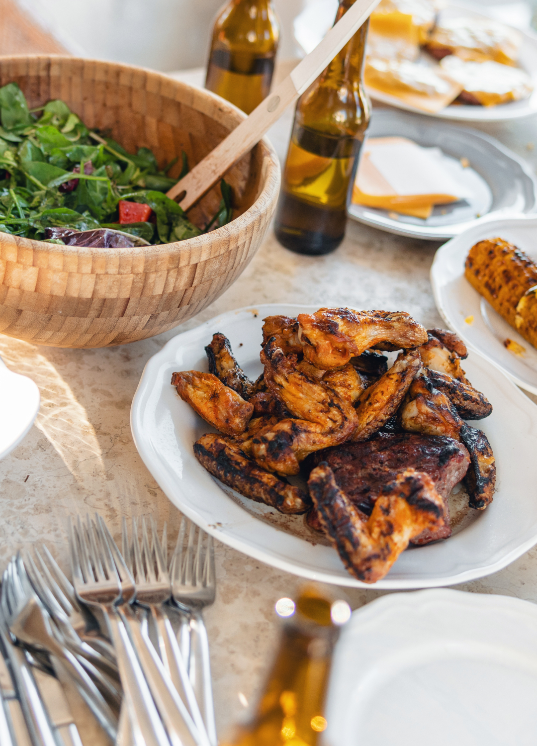 Grilled meats and salads