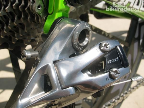 The cable anchor bolt is titanium on the new SRAM Red group but nearly all of the other hardware is aluminum.