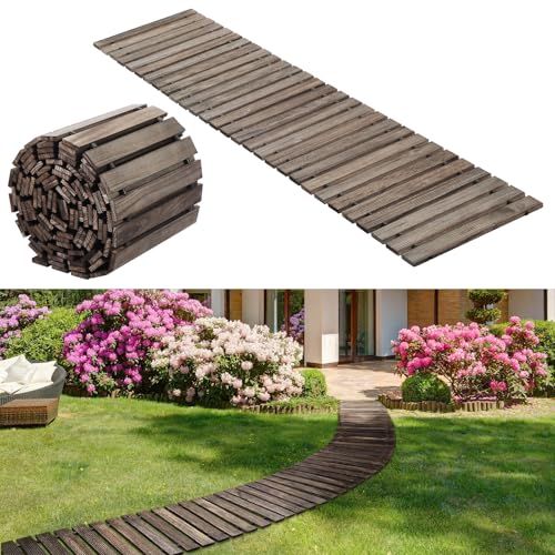Landical 24ft Wooden Garden Pathway With Non Slip Surface Roll Out Boardwalk Walkways Road Floor Pathway Rustic Path Decorative Patio Pavers for Outdoor Garden Beach Wedding Party (gray)